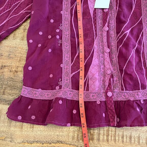 NWT Johnny Was Chamylla Blouse Top XS Embroidered Button Boho Floral Eyelet Plum - Picture 12 of 12